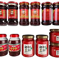Assorted Red Chinese Chili Sauce Jars With Brand Labels On 3d model