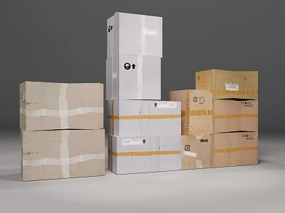 Stacked White and Brown Cardboard Boxes with Packing Tape for Storage and Shipping 3d model