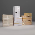Stacked White and Brown Cardboard Boxes with Packing Tape for Storage and Shipping