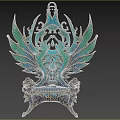 Ornate Chair With Green Winged Back Blue Body And Lion Head Base