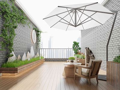 New Chinese Style Balcony Mix and Match Balcony Terrace 3d model