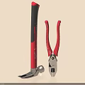 High Quality Hardware Tools With Red Black Handle Hammer And Silver Pliers 3d model
