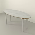Round Office Desk With Light Colored Top Four Slim Legs Modern Minimalist Design