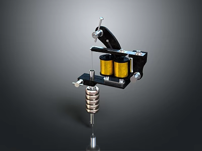 Professional Tattoo Machine With Yellow Coils Black Frame Metal Components And Precision Design 3d model