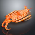 Orange Elongated Prehistoric Creature with Multiple Appendages Large Eyes and Sharp Teeth 3d model