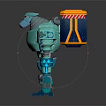 Detailed Teal Robot Design With Orange Top Parts And Mechanical Arms Legs