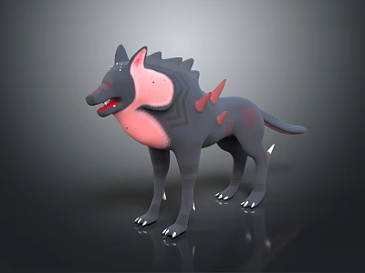 3D Wolf Like Creature Character Design With Gray Pink Body Spiked Back And Open Mouth 3d model