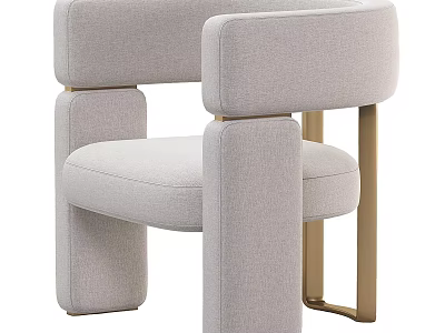 Modern Single Sofa Upholstered In Light Gray Fabric With Curved Armrest And Gold Metal Legs 3d model