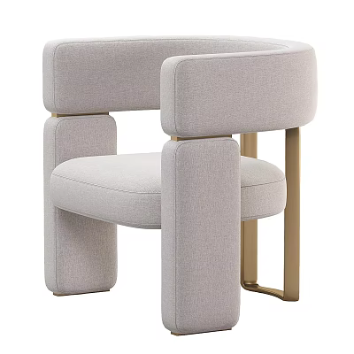 Modern Single Sofa Upholstered In Light Gray Fabric With Curved Armrest And Gold Metal Legs 3d model