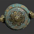 Vintage Turquoise And Gold Decorative Ornament Set With Floral Patterns Handles And Pedestal Base