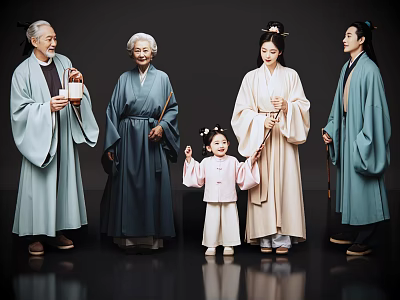 Many people 2D costume characters Song Dynasty family costume family costume family ancient family 3d model