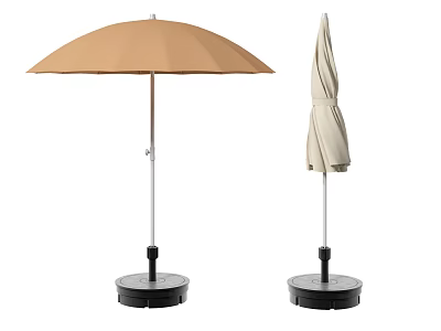 Outdoor Patio Umbrella Open Brown And Closed Beige With Metal Pole Black Base 3d model