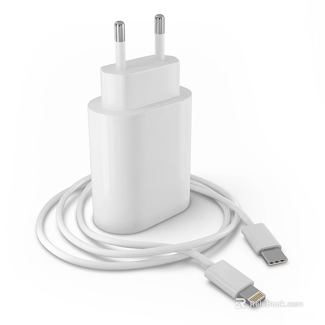 White Portable USB Charger With Plug And Data Cable Design For Electronic Devices 3d model