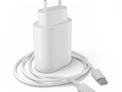 White Portable USB Charger With Plug And Data Cable Design For Electronic Devices 3d model