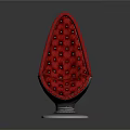 Red Teardrop Shaped Chair With Diamond Tufted Buttons And Transparent Base