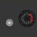 Car Tire With Black Alloy Wheel Rim Aggressive Tread Design And Red Accent Details