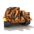 Orange and Black Striped Camouflage Military Tank with Detailed Exterior and Cannon
