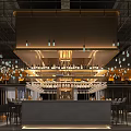 Modern Bar Interior Design With Hanging Lights Bar Counter And Seating 3d model