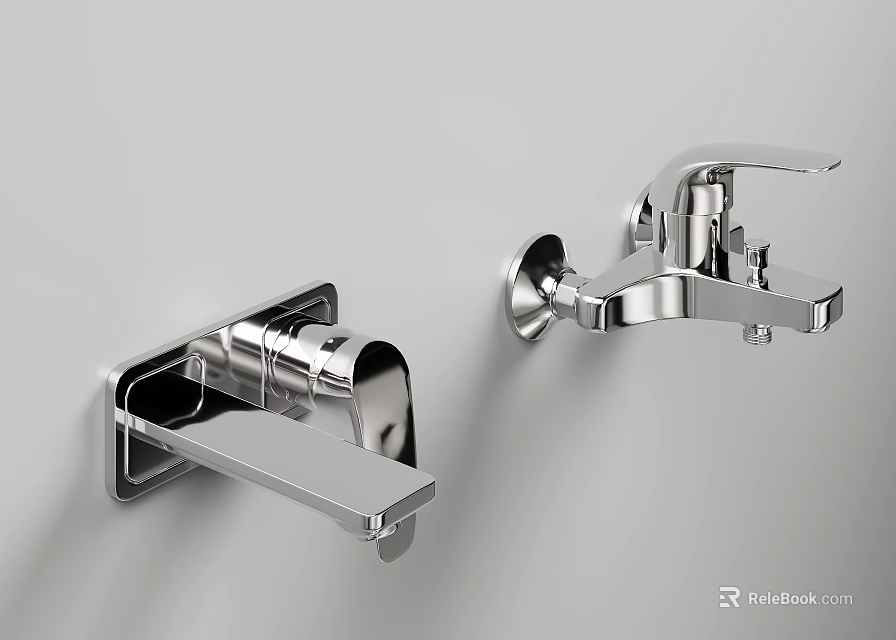 Modern Chrome Wall Mounted Faucets With Sleek Design And Smooth Finish Features 3d model