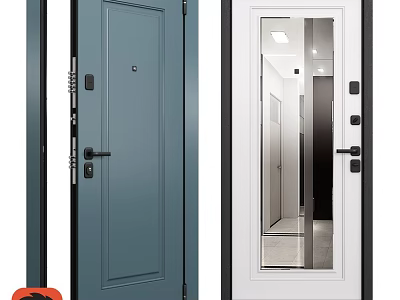 Modern Hinged Doors In Blue Solid Panel And White Glass Design For Interior Use 3d model