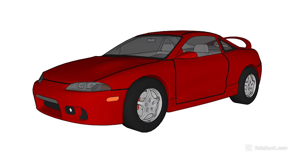 Red Two Door Sports Car With Sleek Design Rear Spoiler And Alloy Wheels 3d model 