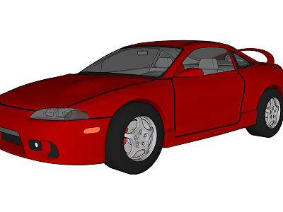 Red Two Door Sports Car With Sleek Design Rear Spoiler And Alloy Wheels 3d model