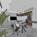Modern Office Interior Design With Desk Office Chairs Green Plants And Glass Partitions
