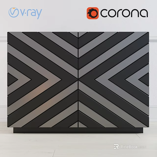 Modern Geometric Pattern Dresser With Black And Gray Striped Design For Living Room 3d model 