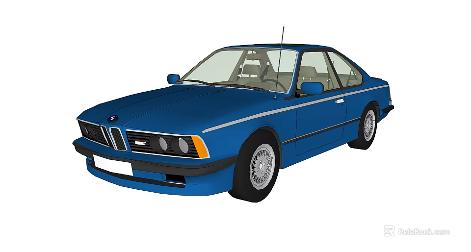 Blue BMW Classic Two Door Coupe Car With Retro Exterior Design 3d model 