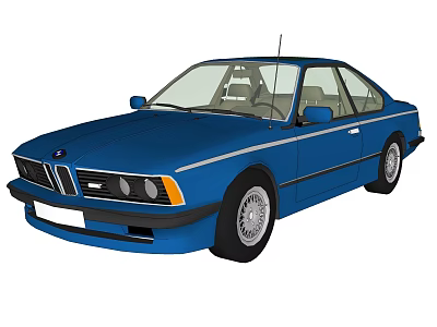 Blue BMW Classic Two Door Coupe Car With Retro Exterior Design 3d model