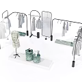 Clothing Racks With Hanging Garments Mirror And Green Display Cabinet In Store