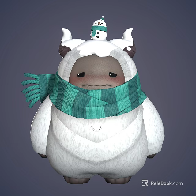 Cute Game Movie Character With White Furry Body Horned Hat Snowman Decoration Green Striped Scarf 3d model 