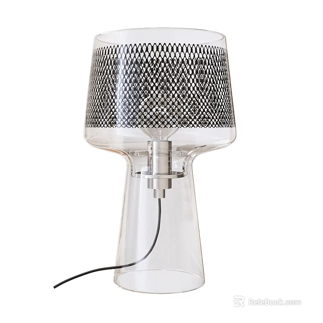 Modern Table Lamp With Transparent Base And Mesh Textured Lampshade 3d model