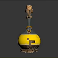 Artistic Glass Bottle Sculpture With Golden Metal Frame And Yellow Liquid Cork Stopper