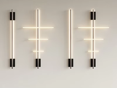 Modern Minimalist Wall Lamps With Geometric Lines Black White Finish On White Wall 3d model