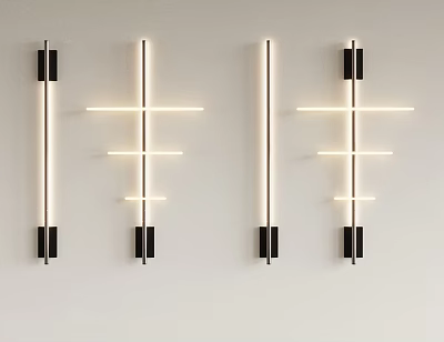 Modern Minimalist Wall Lamps With Geometric Lines Black White Finish On White Wall 3d model