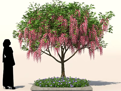 Beautiful Flowering Shrub With Pink Blooms Green Leaves And Purple Small Flowers 3d model