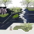 Residential Landscape With Winding Water Channels Green Islands Cherry Trees And White Stone Pathways