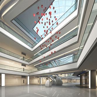 Interior of modern atrium mall 3d model