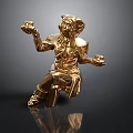 Golden Game Movie Character Statue in Sitting Pose Holding Objects with Hands