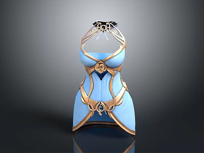 Elegant Blue And Gold Carved Sculpture With Intricate Patterns And Decorative Golden Borders 3d model