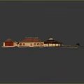 Traditional Chinese Courtyard Building Complex 3D Model With Red Roofs And Central Courtyard