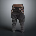 Dark Gray Pants With Brown Belt Buckle Straps Knee Patches And Leg Straps