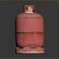 Red Worn Gas Cylinder with Rusty Base for Common Household Daily Use Essentials