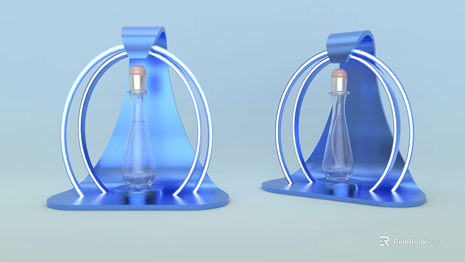 Modern Transparent Perfume Bottle On Blue Arched Stand With White Lines Cosmetics 3d model 