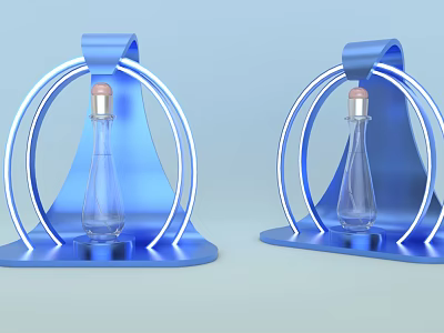 Modern Transparent Perfume Bottle On Blue Arched Stand With White Lines Cosmetics 3d model