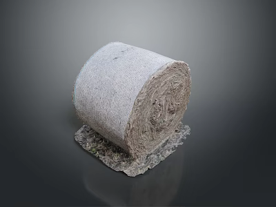 Rural Scenic View With Gray Rolled Hay Bale On Stone Base And Dark Background 3d model