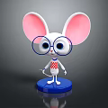 Cute Cartoon White Mouse Character With Large Pink Ears And Blue Glasses On Blue Base