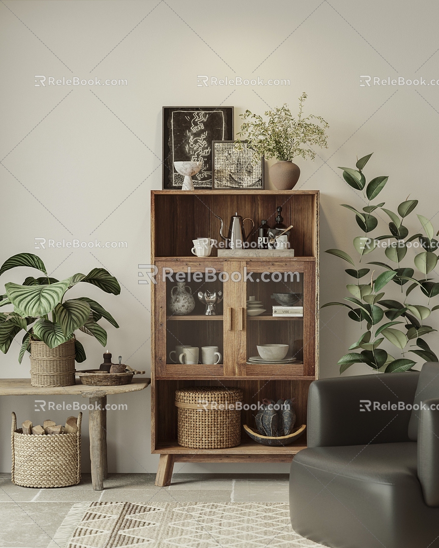 Quiet Wind Wood Decorative Cabinet 3d model