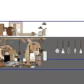 Rustic Tableware Set With Wooden Utensils Clay Pots And Shelf